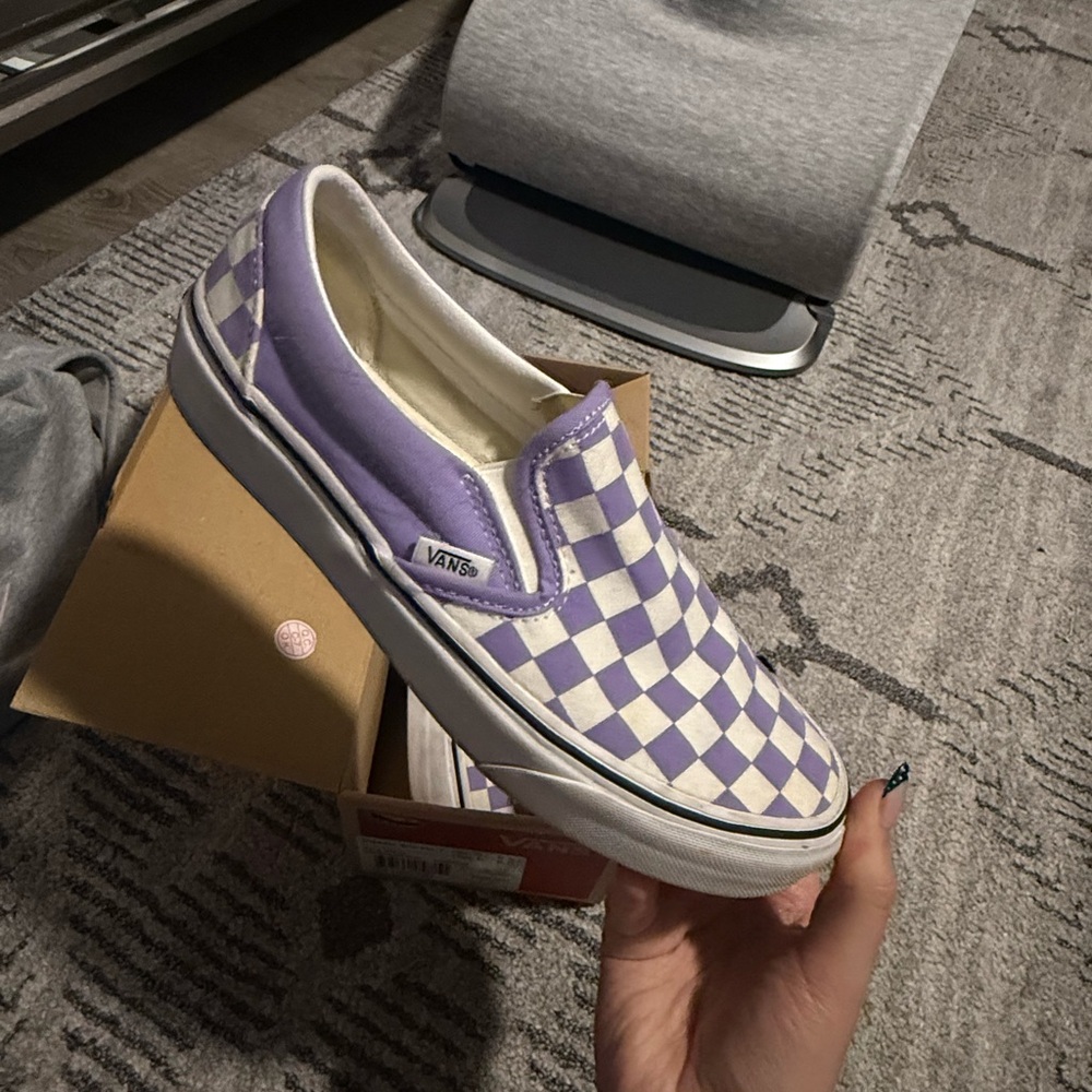 Vans Lavender and White Checkered Classic Slip-Ons - Picture 3 of 12